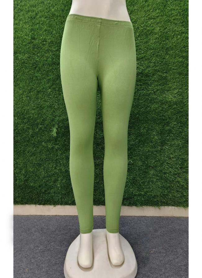 Cotton Pastel Green Casual Wear Plain Leggings